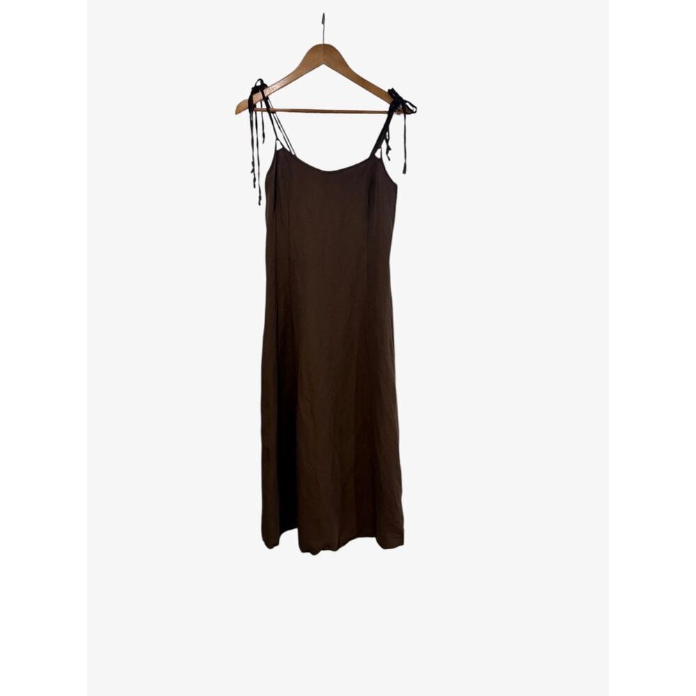 Zara Linen Blend Dress Chocolate Brown Women's Medium Tie Straps